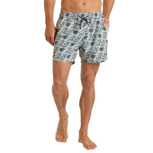 Rock & Roll Denim Swim Short Mens S Tropical Volley Blue Cream Stretch Pull On - Picture 2 of 13